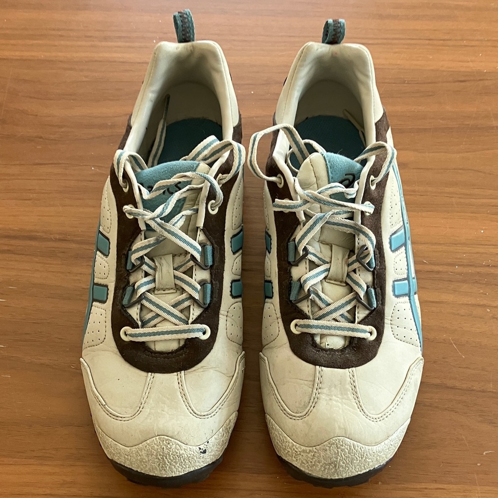 Asics Cream and Blue Athletic Shoes